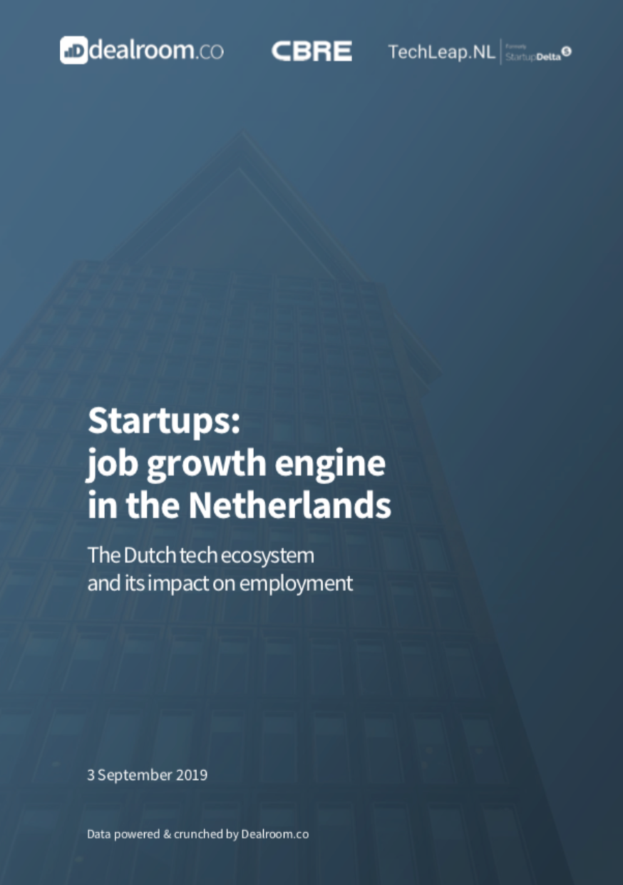 Report cover of The Startup Employment Report 2019. Startups job growth engine in the Netherlands The Dutch tech ecosystem and its impact on employment