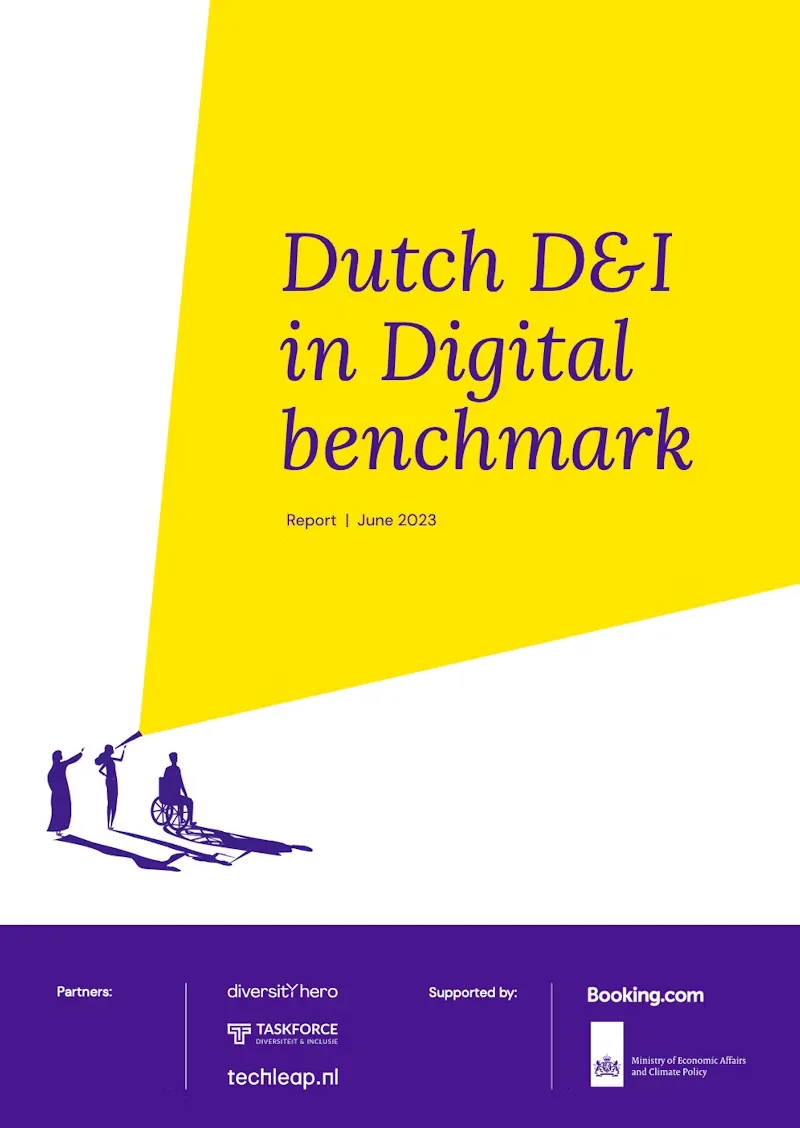Cover to The 2023 edition of the Dutch D&I in Digital benchmark report