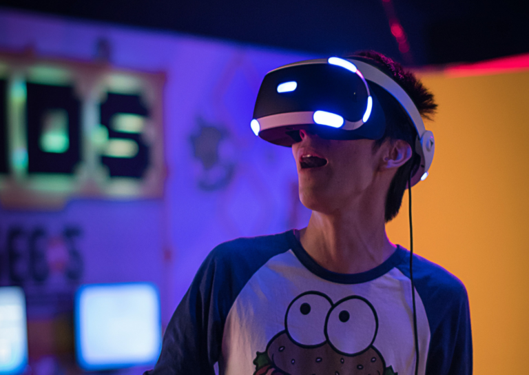 A photo of a person using a VR set